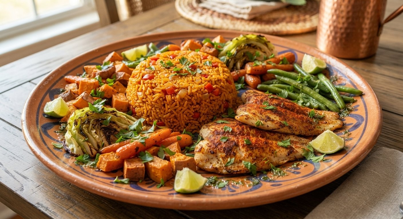 Jollof rice and grilled fish