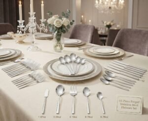65-Piece Silverware Set with Serving Utensils, Forged Flatware Cutlery Set