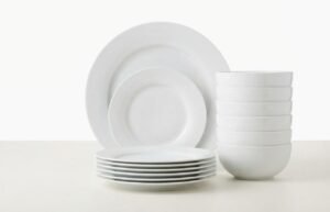 Porcelain Dinnerware Set, Microwave and Dishwasher Safe, Service for 6, 18-Piece, Plates, Bowls, White