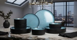 Teal Stoneware Dinnerware Sets for 4