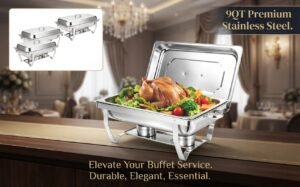 9QT Rectangular Chafing Dishes for Buffet, Chafers and Buffet Warmers Sets
